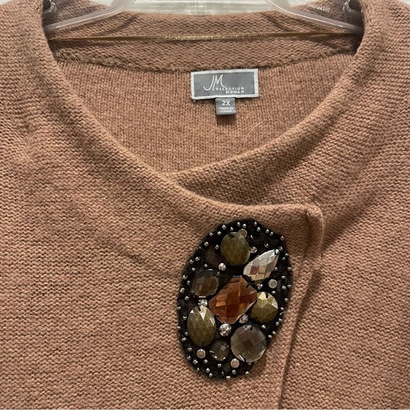 JM Collection Sweater Women’s 2XL Wool Embellished Brown Cardigan Boho Glam Cozy - Picture 3 of 10